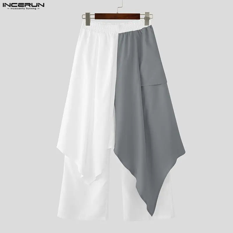 Men's Patchwork Jogger Pants Elastic Waist Wide Leg Trousers