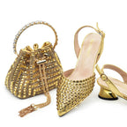 Women's Rhinestone Pointed Toe Mid Heel Pumps and Bag Set