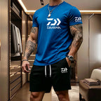 Men's Casual Round Neck T-Shirt and Drawstring Shorts Set