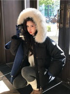 Women's Thick Warm Hooded Faux Fur Collar Winter Puffer Coat