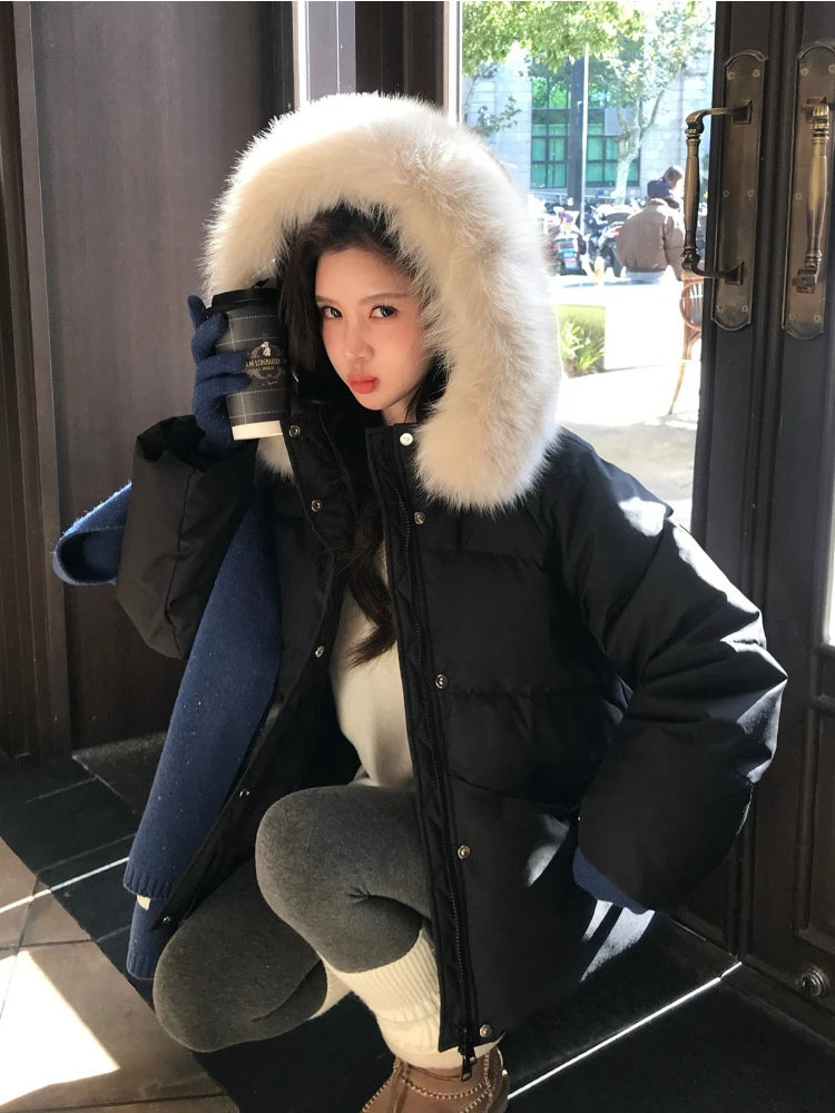 Women's Thick Warm Hooded Faux Fur Collar Winter Puffer Coat