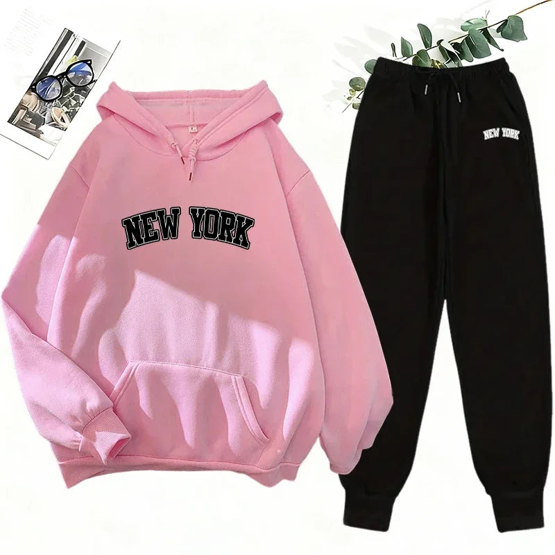 Women's Printed Hoodie Sweatshirt Jogger Pants Set