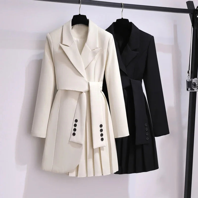 Women's Belted Slim Waist Long Blazer Dress