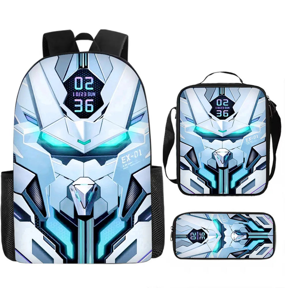 Unisex Mechanical 3D Print Backpack 3-Piece Bag Set