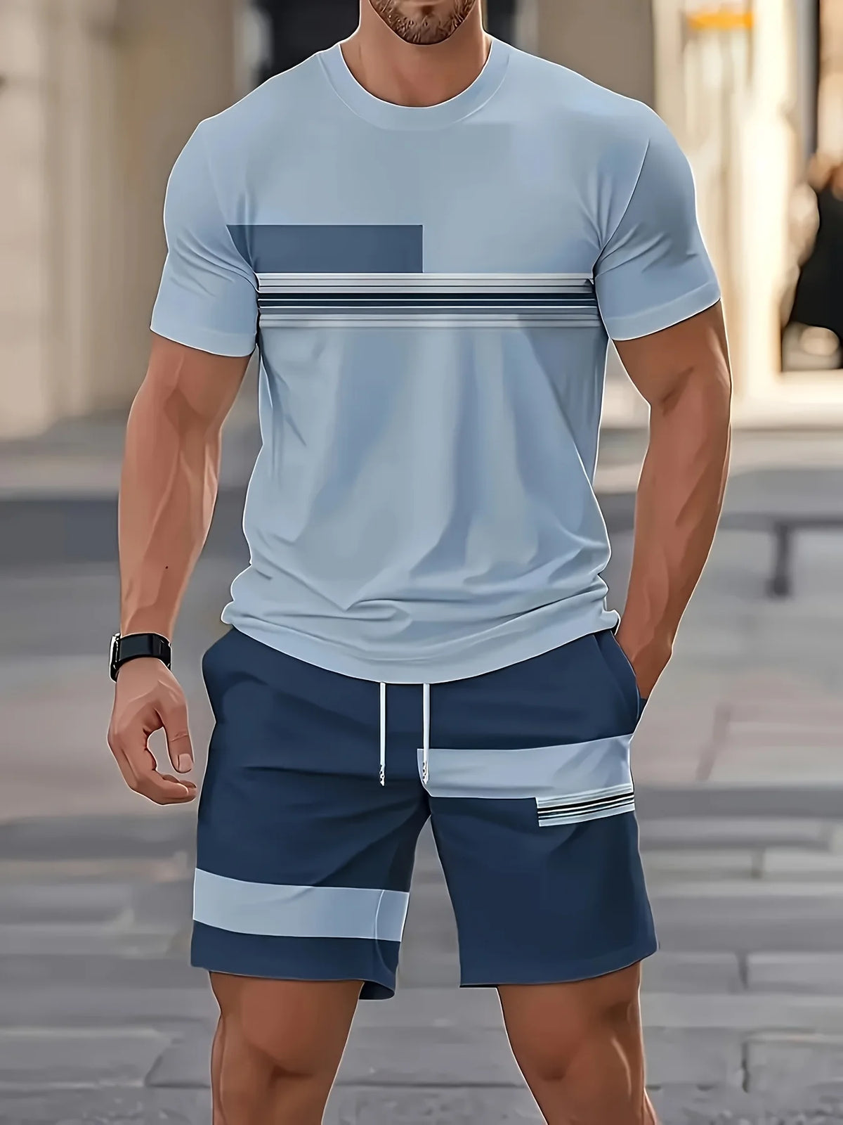 Men's Casual 3D Print T-Shirt and Shorts Suit Set