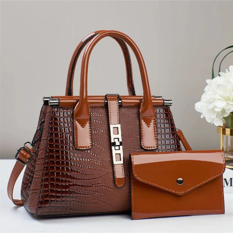 Women's Crocodile Pattern Crossbody Shoulder Tote Bag