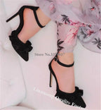 Women's Pointed Toe Suede Ruffle Stiletto Heel Pumps