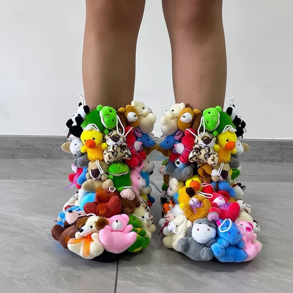 Plush Teddy Bear Snow Boots Unisex Ankle Length