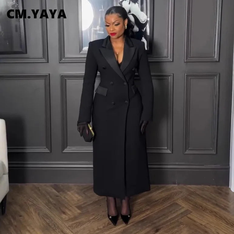 Women's Double Breasted Notched Maxi Blazer Dress