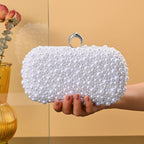 Handmade Beaded Evening Clutch Bag with Artificial Pearls and Chain