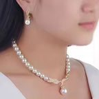 Women's Fashion Elegant Bridal Pearl Necklace and Earrings Jewelry Set