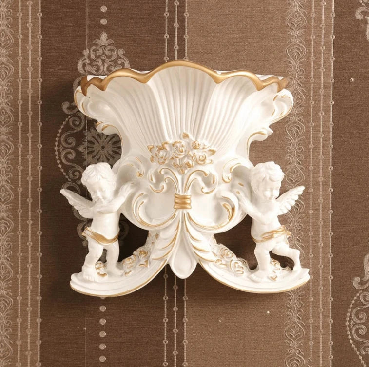 European Resin Angel Wall Vase and Planter Mural Ornament
