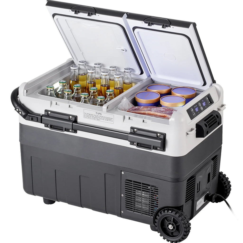 Portable Car Refrigerator and Dual Zone Freezer Cooler with Wheels