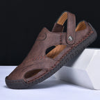 Abfuber Men's Casual Leather Sandals Breathable Hollow Out Shoes
