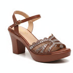 Women's Mesh Platform Sandals Square Heel Ankle Buckle Summer Shoes