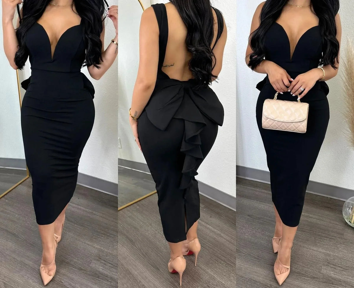 Women's Deep V Open Back Split Bodycon Dress