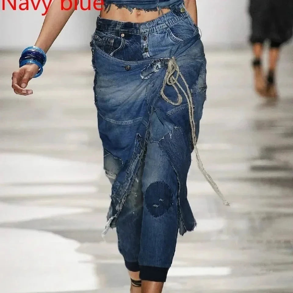 Women's Vintage Bleached Streetwear Jeans Low Waist Pencil Pants