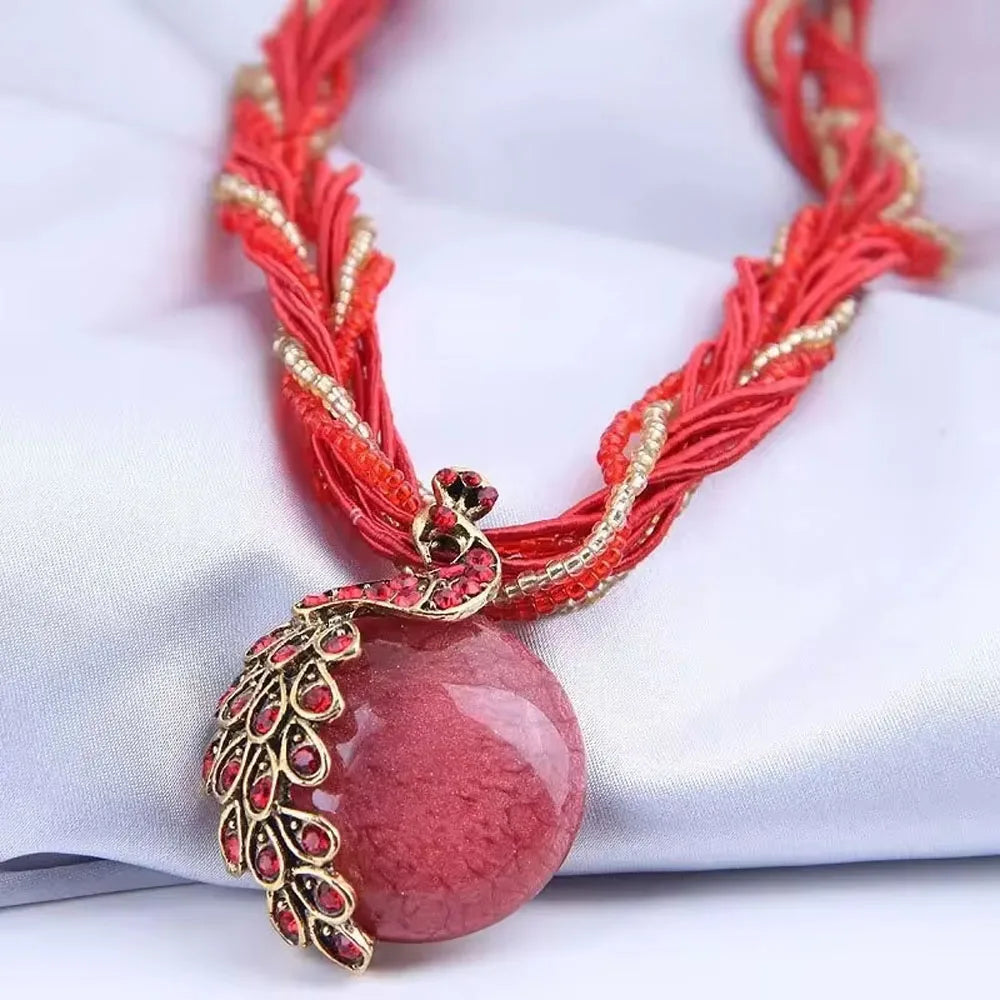 Vintage Peacock Metal Tassel Pendant Necklace and Sweater Chain