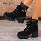 Women's Chunky Platform Lace-Up High Heel Ankle Boots