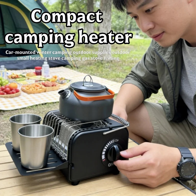 Portable 2-in-1 Camping Gas Stove and Heater with Foldable Shelf