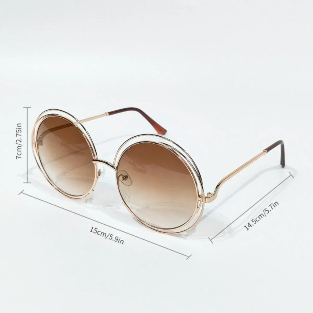 Women's Trendy Round Retro Gradient Metal Oversized Sunglasses