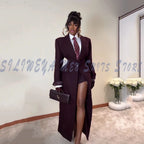 Women's Single Breasted Peak Lapel Long Blazer Coat