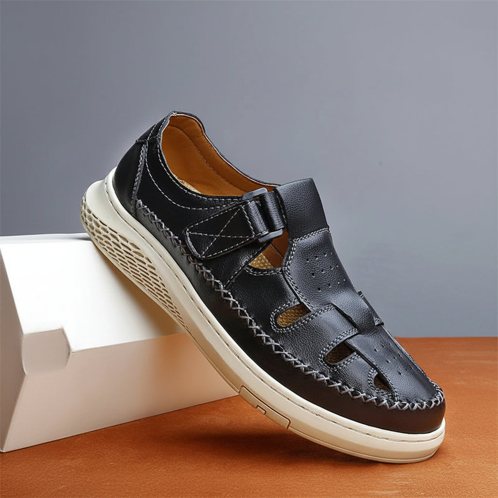 Men's Retro Leather Hollow Breathable Sandals Non-Slip Walking Shoes