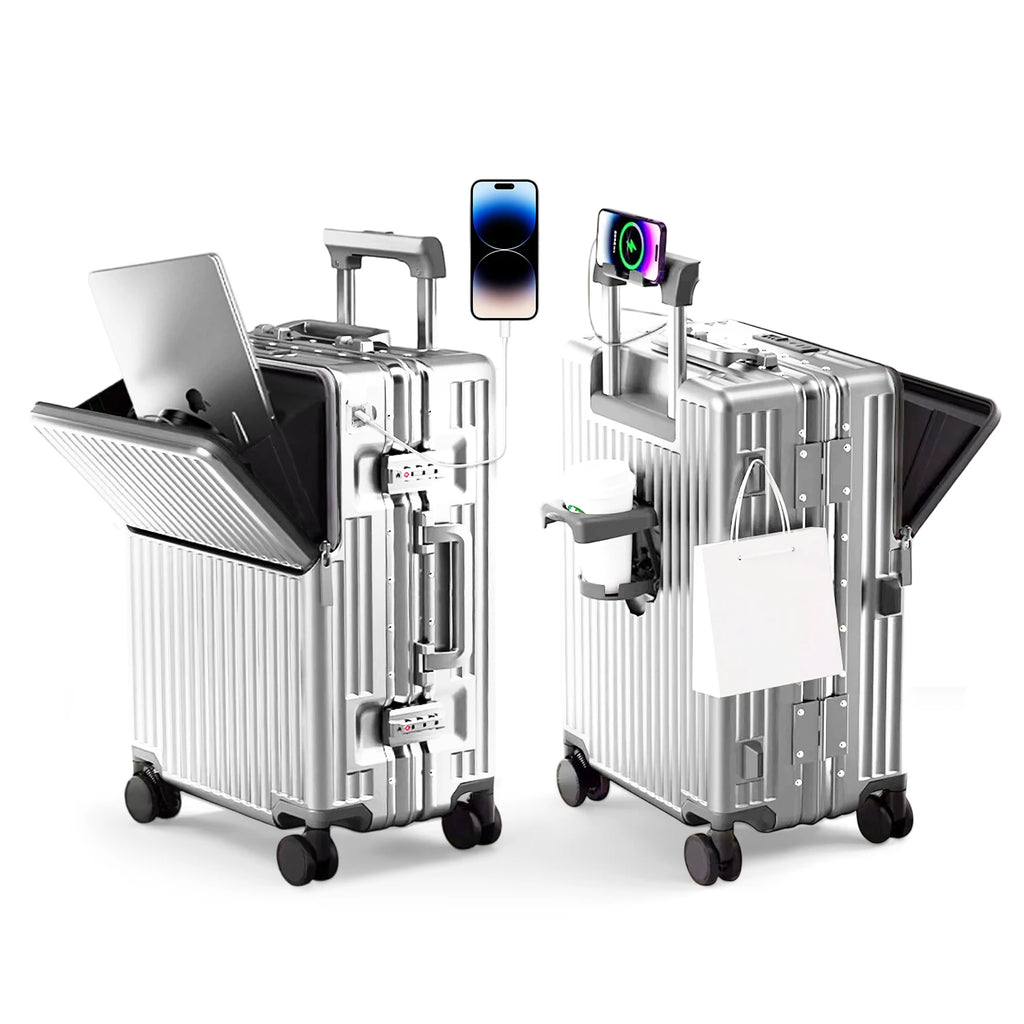 Unisex Aluminum Frame Hard Shell Spinner Travel Suitcase AWN-2313