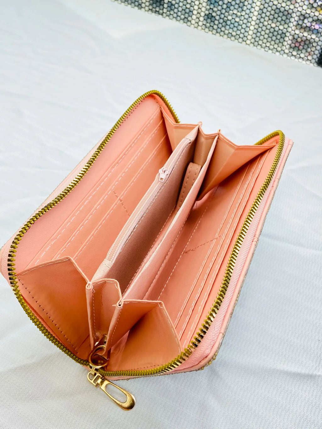 Champagne Rhinestone Evening Clutch Wallet with Heavy-Duty Inlay