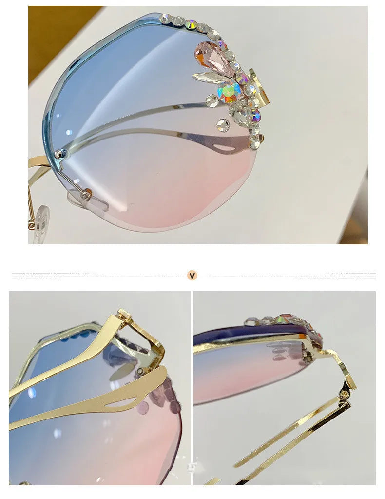 Women's Trendy Diamond Cut Edge Rimless Oversized Sunglasses