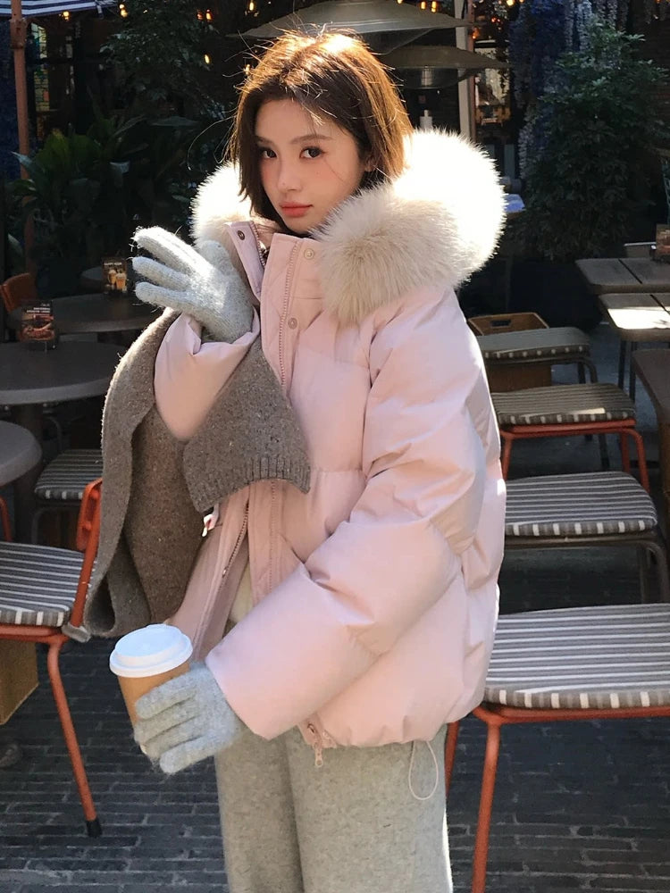 Women's Thick Warm Hooded Faux Fur Collar Winter Puffer Coat