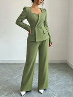 Women's Square Neck Blazer Wide Leg Pants Suit