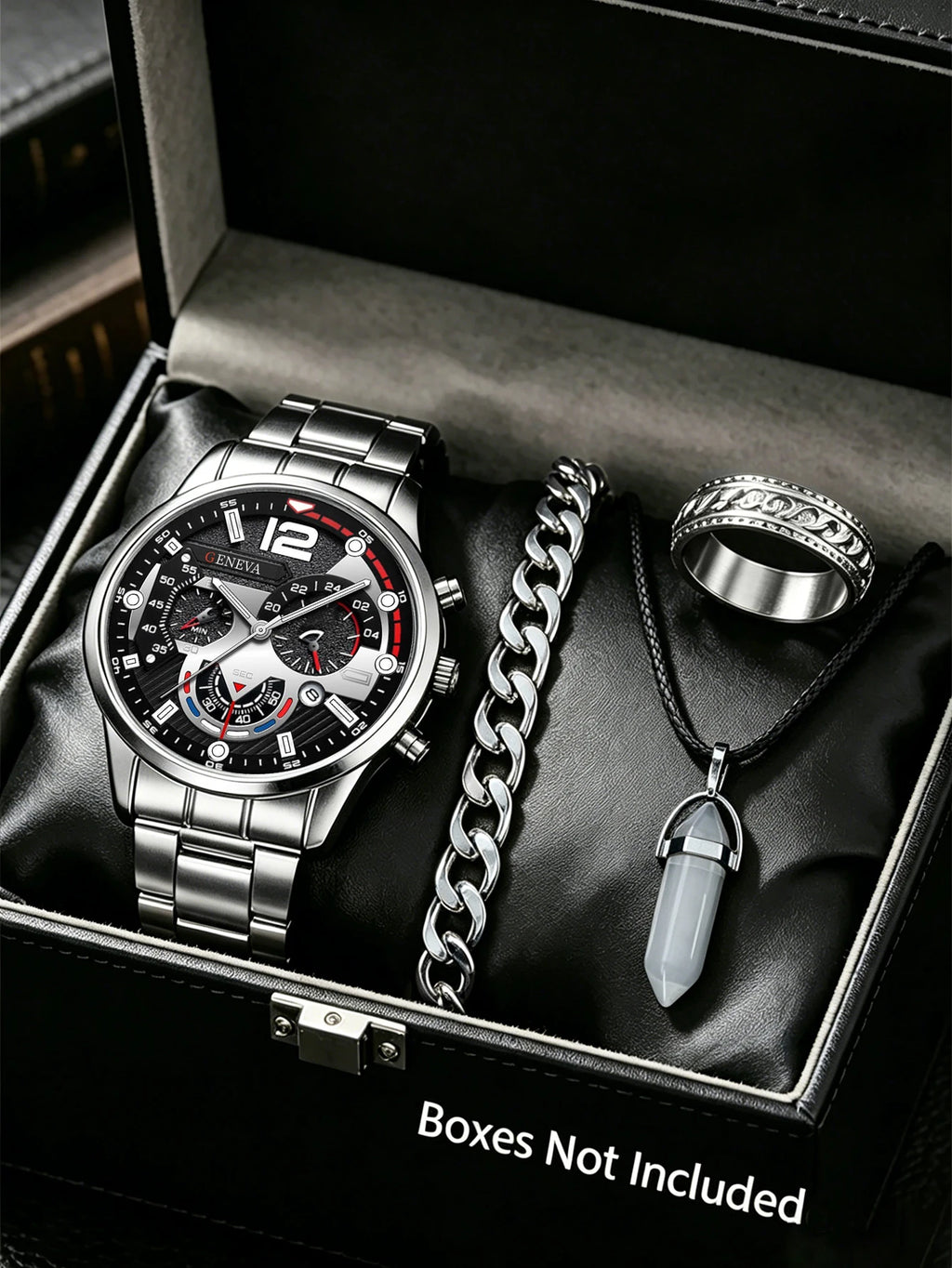 Men's Quartz Watch with Bullet Head Pendant Silver