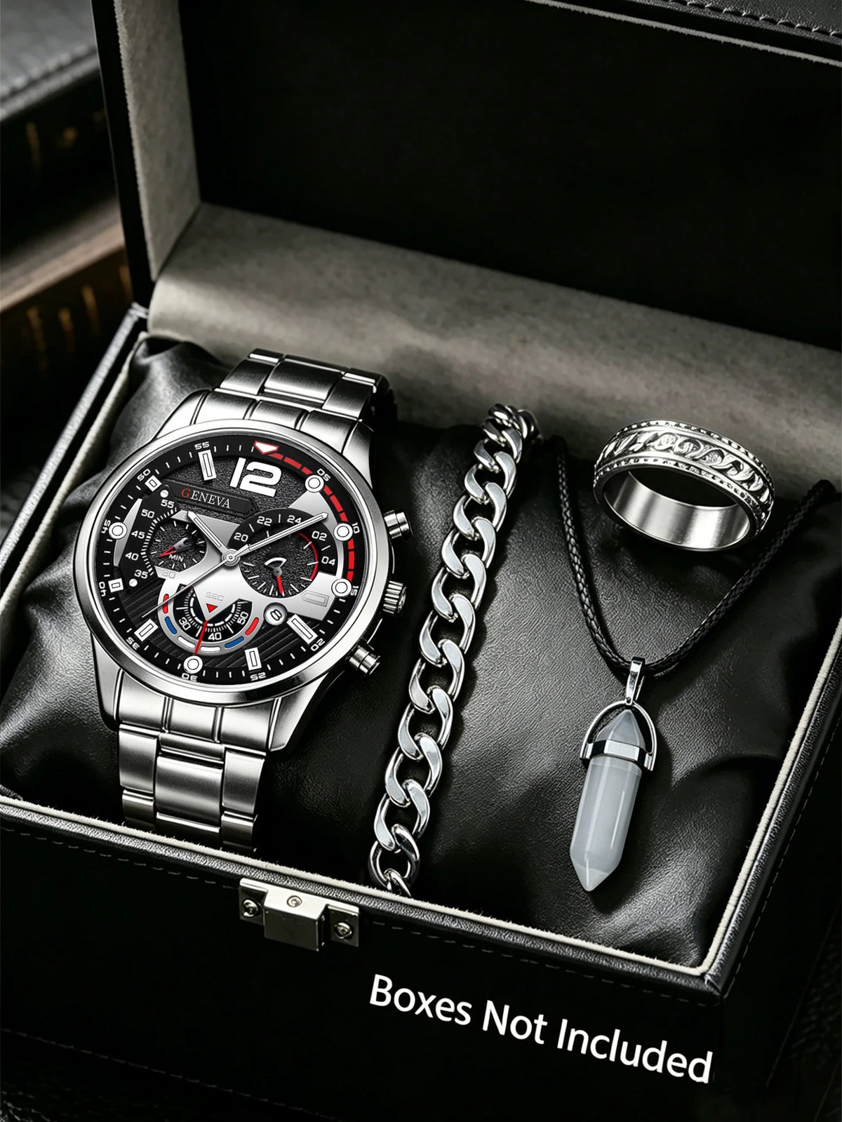 Men's Quartz Watch with Bullet Head Pendant Silver