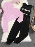 Girls' Casual Hooded Top Tank Pants Three-Piece Set