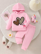 Baby Girls' Leopard Heart Print Hoodie Sweatpants Two-Piece Set