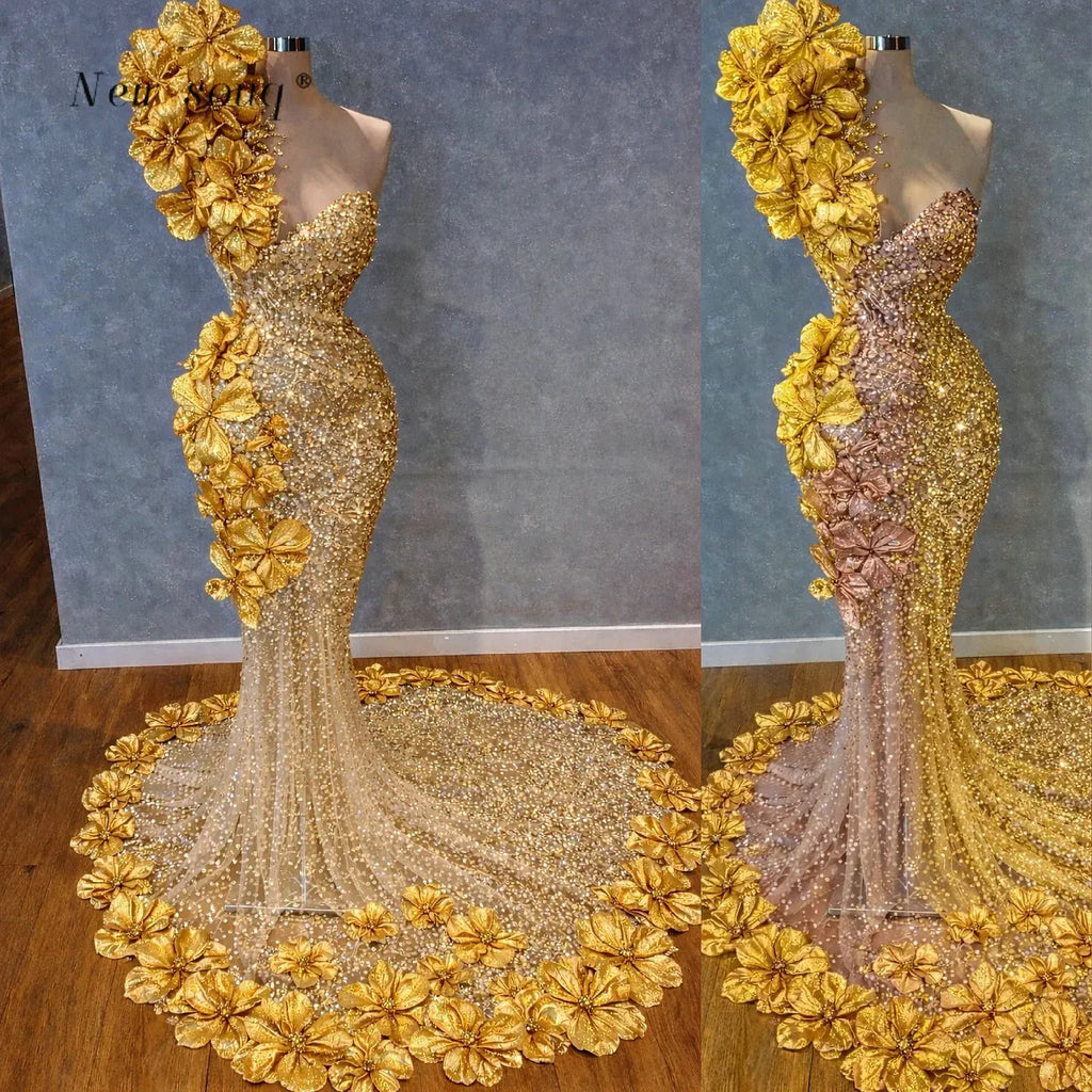 Women's 3D Floral Beaded Mermaid Prom Gown