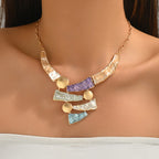 Women's Fashion Bohemian Colorful Enamel Geometric Bib Necklace