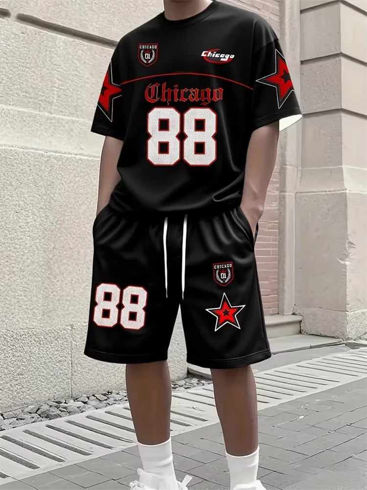Men's 3D Print Round Neck T-Shirt and Shorts Set