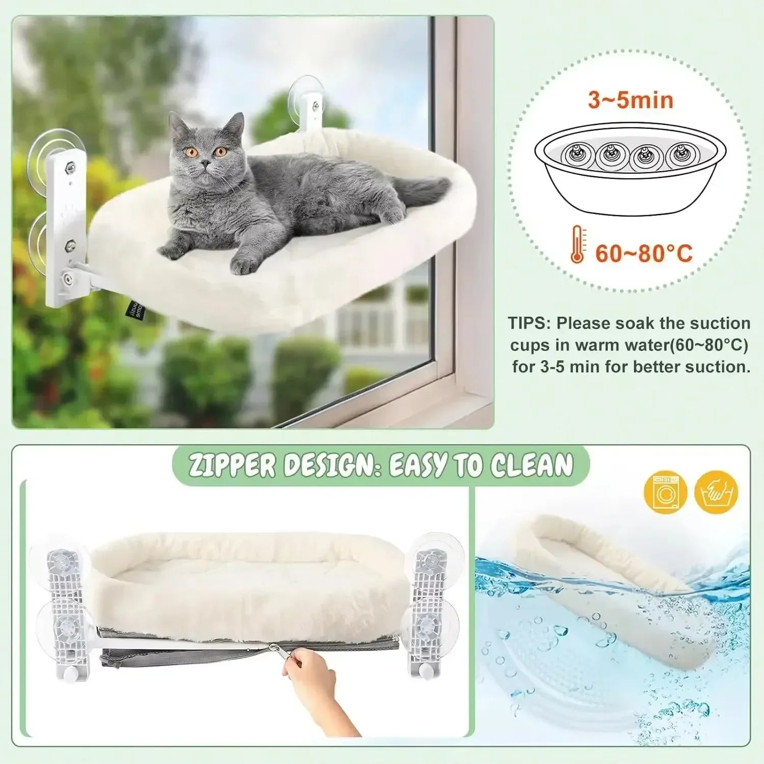 Window Cat Hammock Breathable Plush Suction Cup Foldable Pet Bed