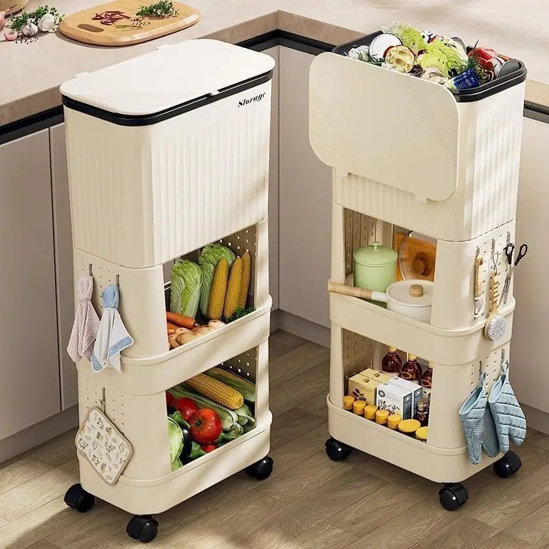 Multifunctional Kitchen Trash Can and Recycling Bin with Wheels
