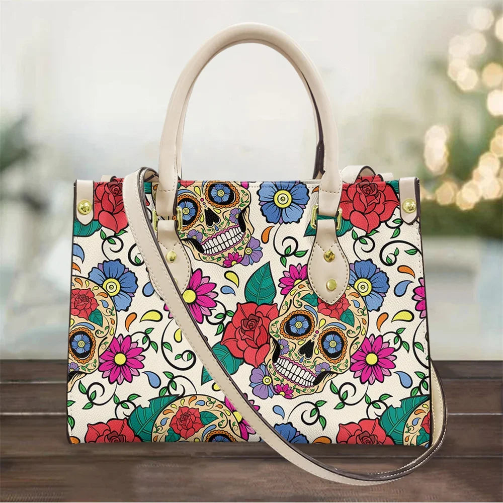 Women's Skull Pattern Faux Leather Shoulder Tote Bag