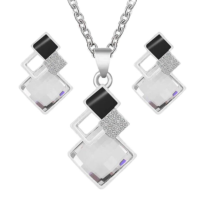 Women's Fashion Elegant Crystal Bridal Necklace and Earrings Set
