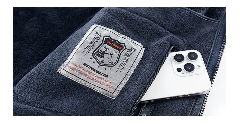 Men's Casual Retro Fleece Jacket and Pants Two Piece Tracksuit Set