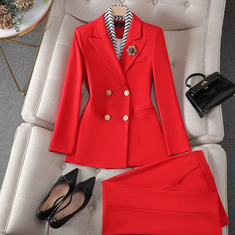 Women's Double Breasted Blazer Pants Suit