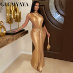 Women's Sexy Gilding Sleeveless Cutout Bodycon Maxi Dress