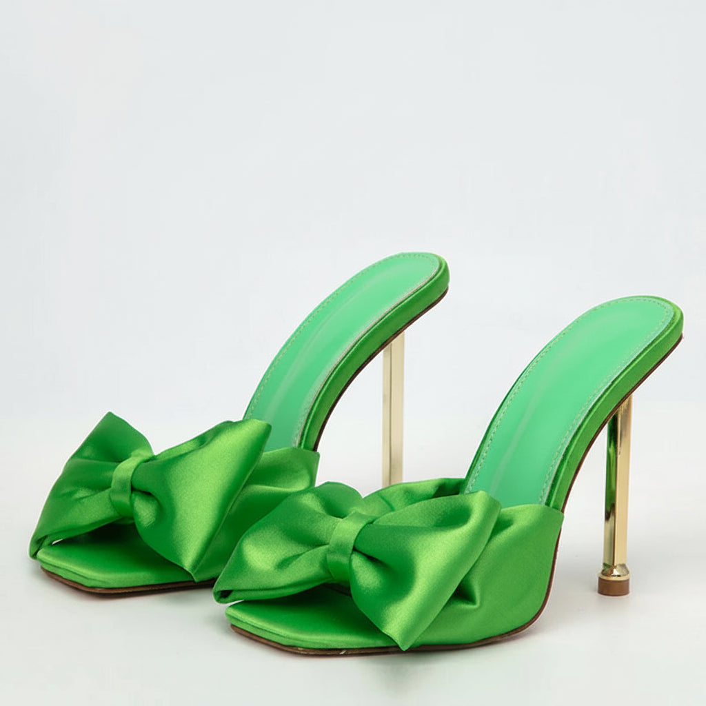 Women's Trendy Butterfly Knot Silk High Heel Slide Slippers