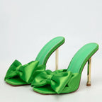 Women's Trendy Butterfly Knot Silk High Heel Slide Slippers