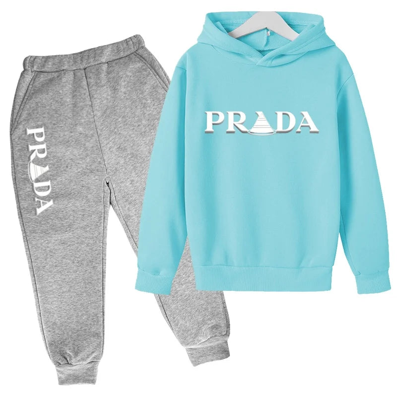 Kids' Pattern Hooded Sweatshirt Pants Two-Piece Set