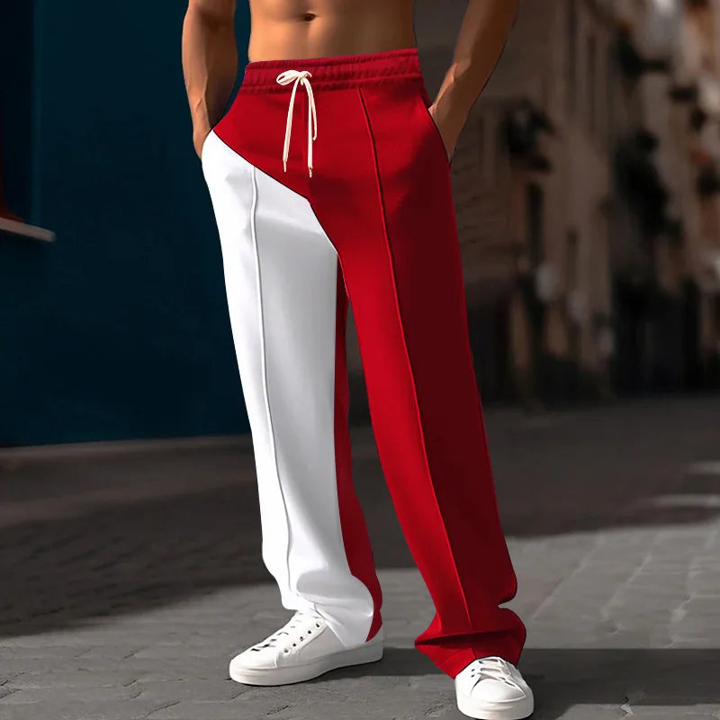 Men's Casual Color Block Elastic Straight Leg Jogger Pants